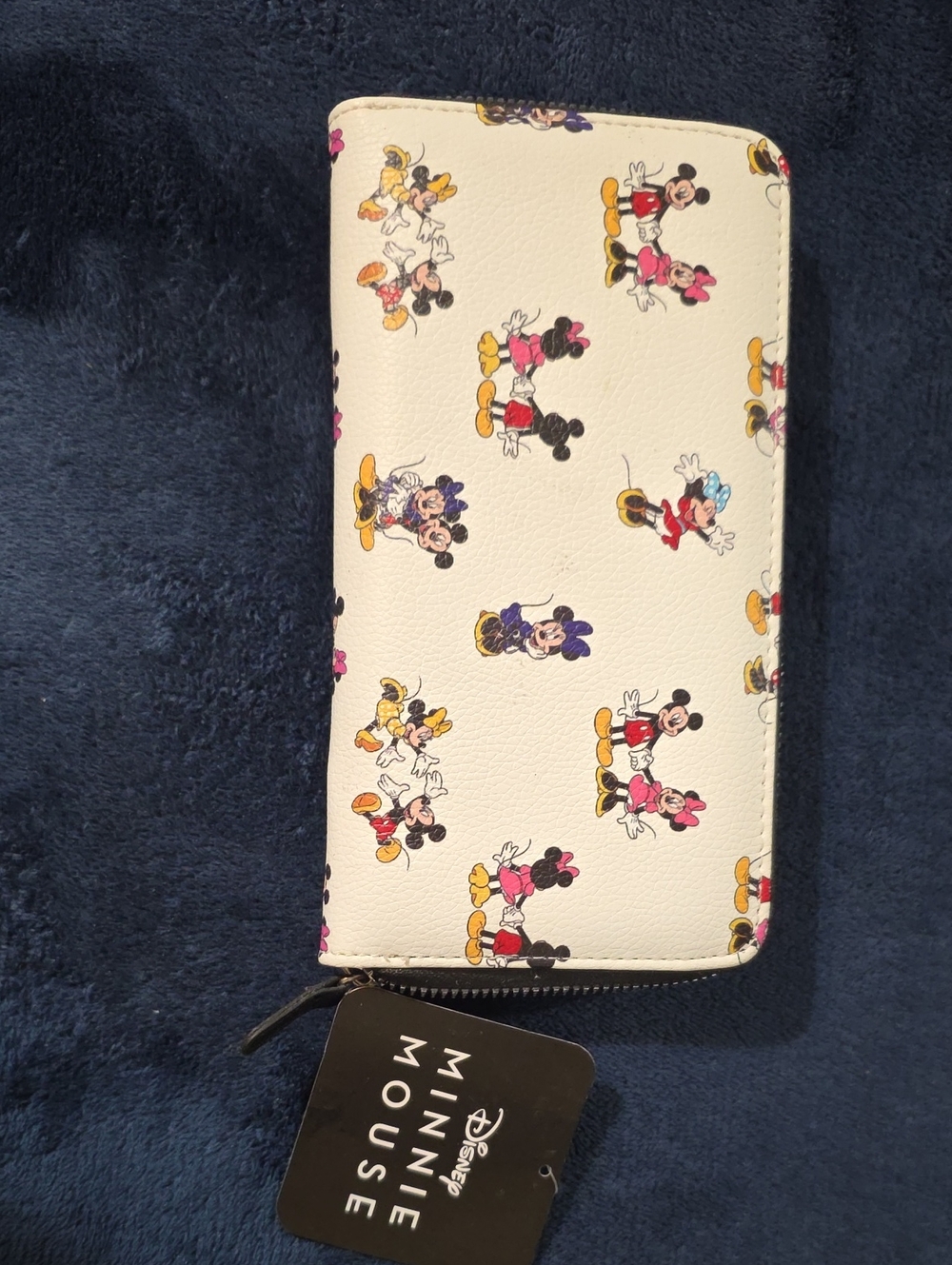 Disney White Zip Wallet with Mickey & Minnie Character Pattern